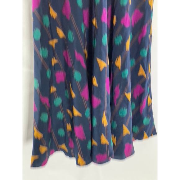 UMI COLLECTION By ANNE CRIMMINS Women's Navy/Multicolor Silk Midi Skirt SZ 4 - Picture 8 of 10